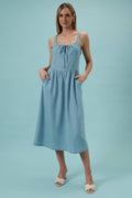 Square Neck Sleeveless Fit & Flare Denim Midi Dress