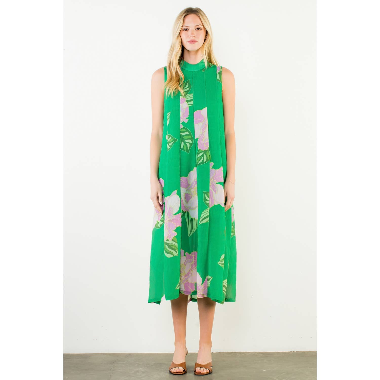 Sleeveless Floral Back Tie Midi Dress