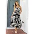 Shirred V-Neck Bodice Print Maxi Dress