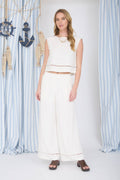 Sleeveless Ladder Lace Trim Linen Crop Top