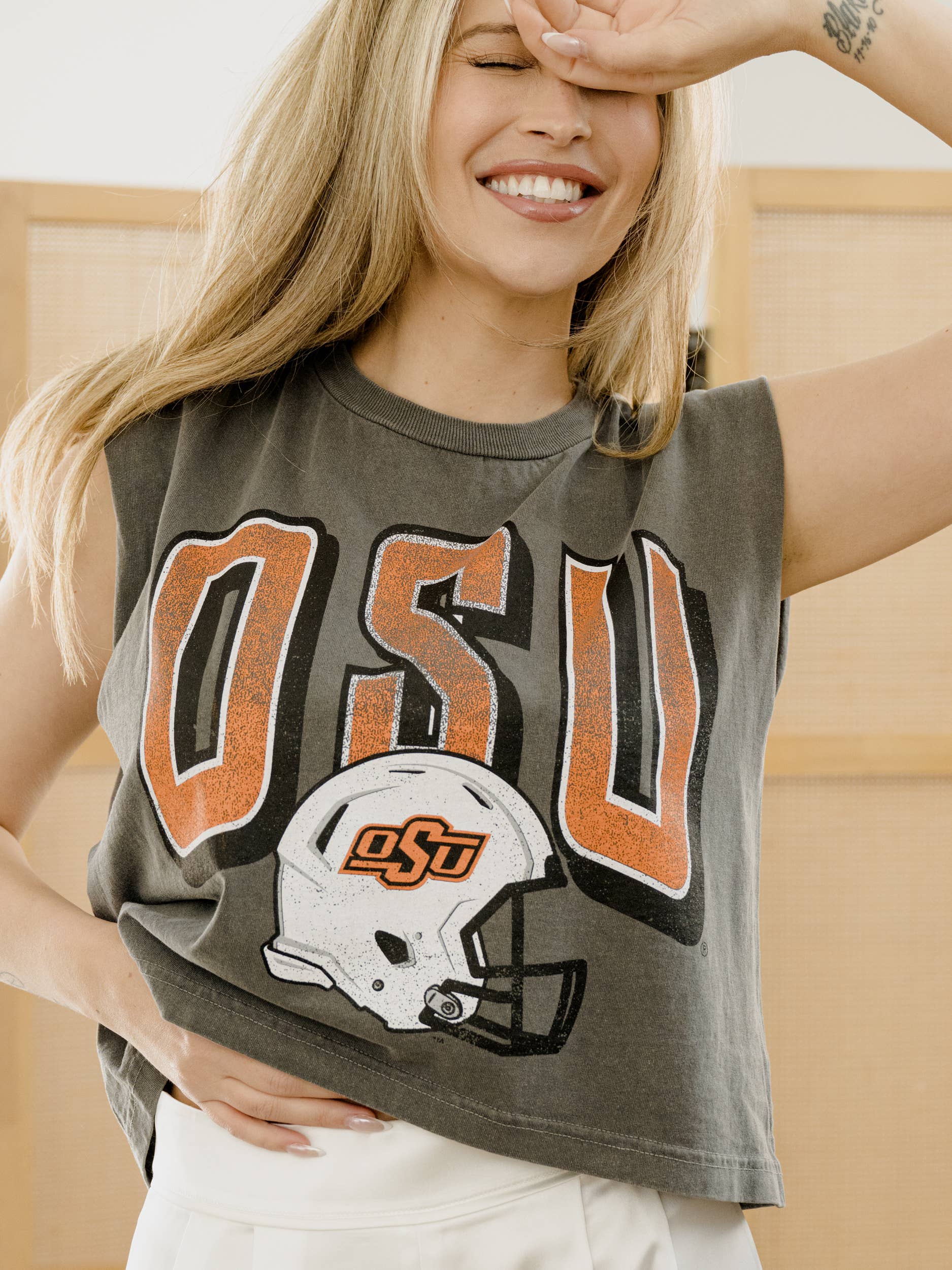 Osu Oklahoma State Cowboys Helmet Fade Black Tank Top
