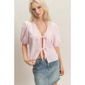 Gingham Bow Tie Puff Sleeve Blouse