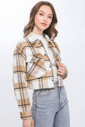 Plaid Cropped Button Down Jacket