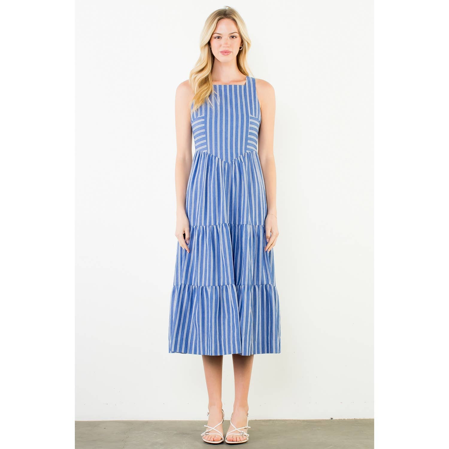 Halter Striped Tiered Maxi Dress