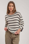 Stripe Relaxed 3/4 Cuffed Sleeve Knit Top
