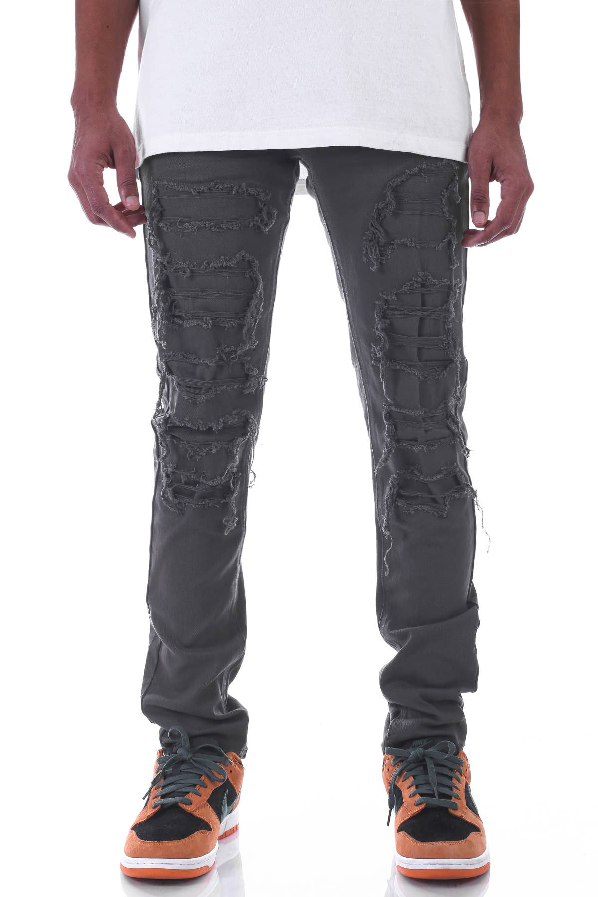 Patched Distress Skinny Pants