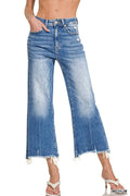 ...._ SI-27864 Mid Rise Straight Raw Hem Denim Pants