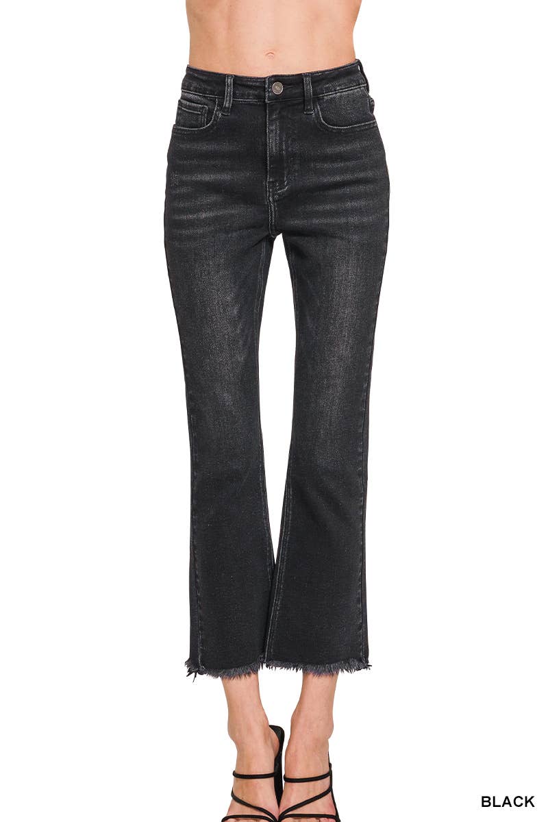 0108 High Rise Straight Raw Hem Cropped Denim Pants SI-28727