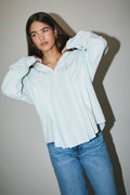 Long Pleated Stripe Shirt