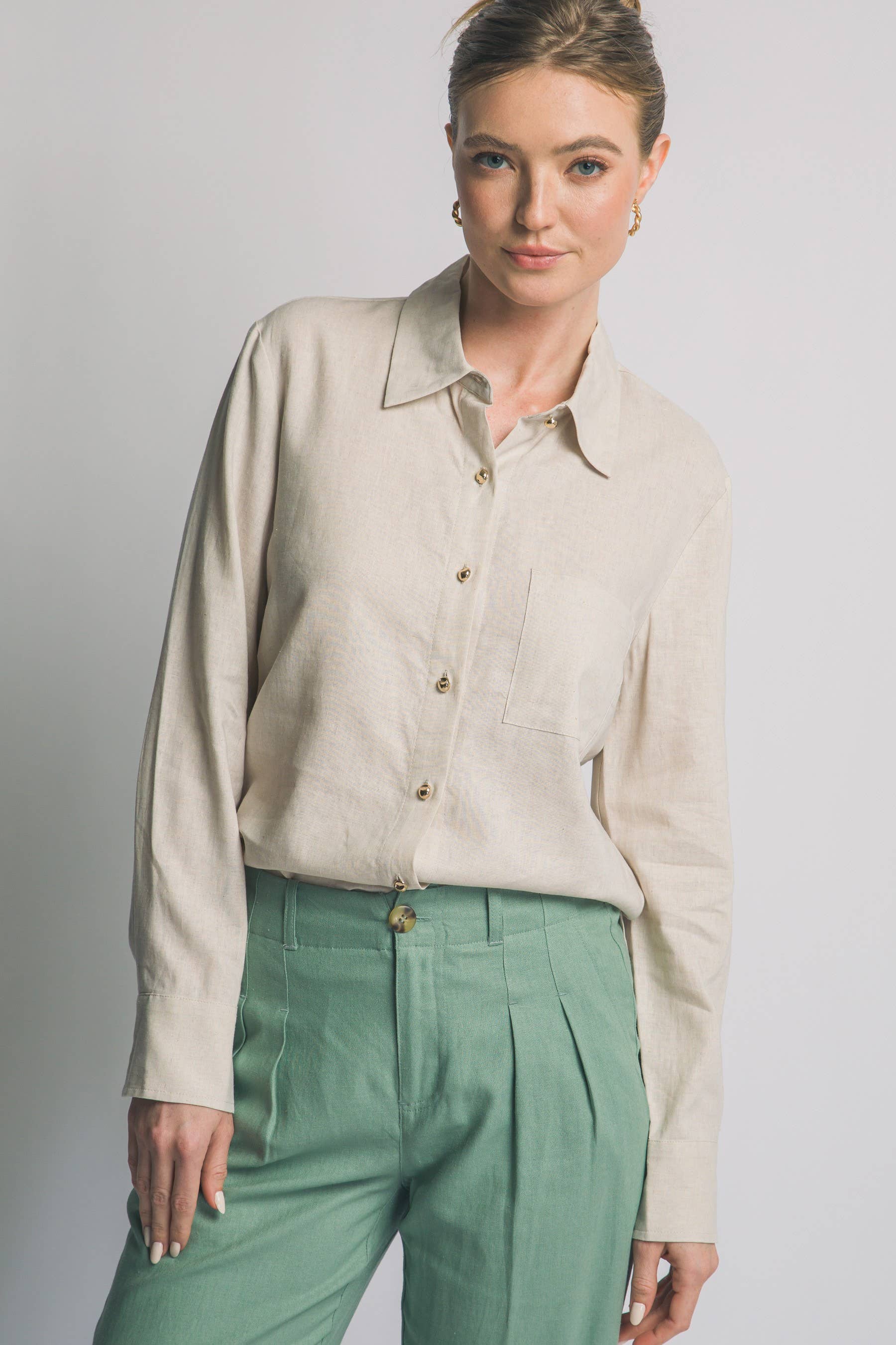 0317 Linen Button-Up Shirt SI-29608