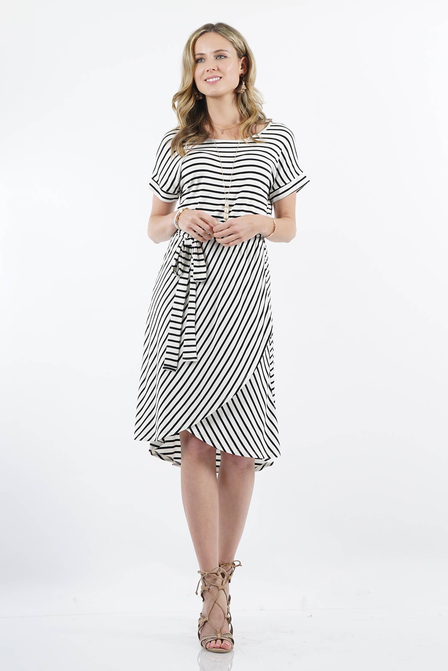 ..0119 Striped Waist-Tie Midi Dress SI-14590