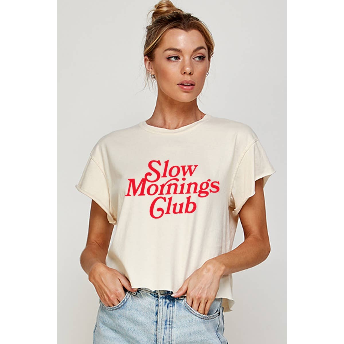 Slow Morning Club  Graphic Crop Top