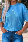 Mineral Wash Star Mesh Patchwork Oversize Tee (S-Xl)