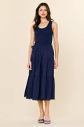 Sleeveless Knit Tank Poplin Skirt Dress