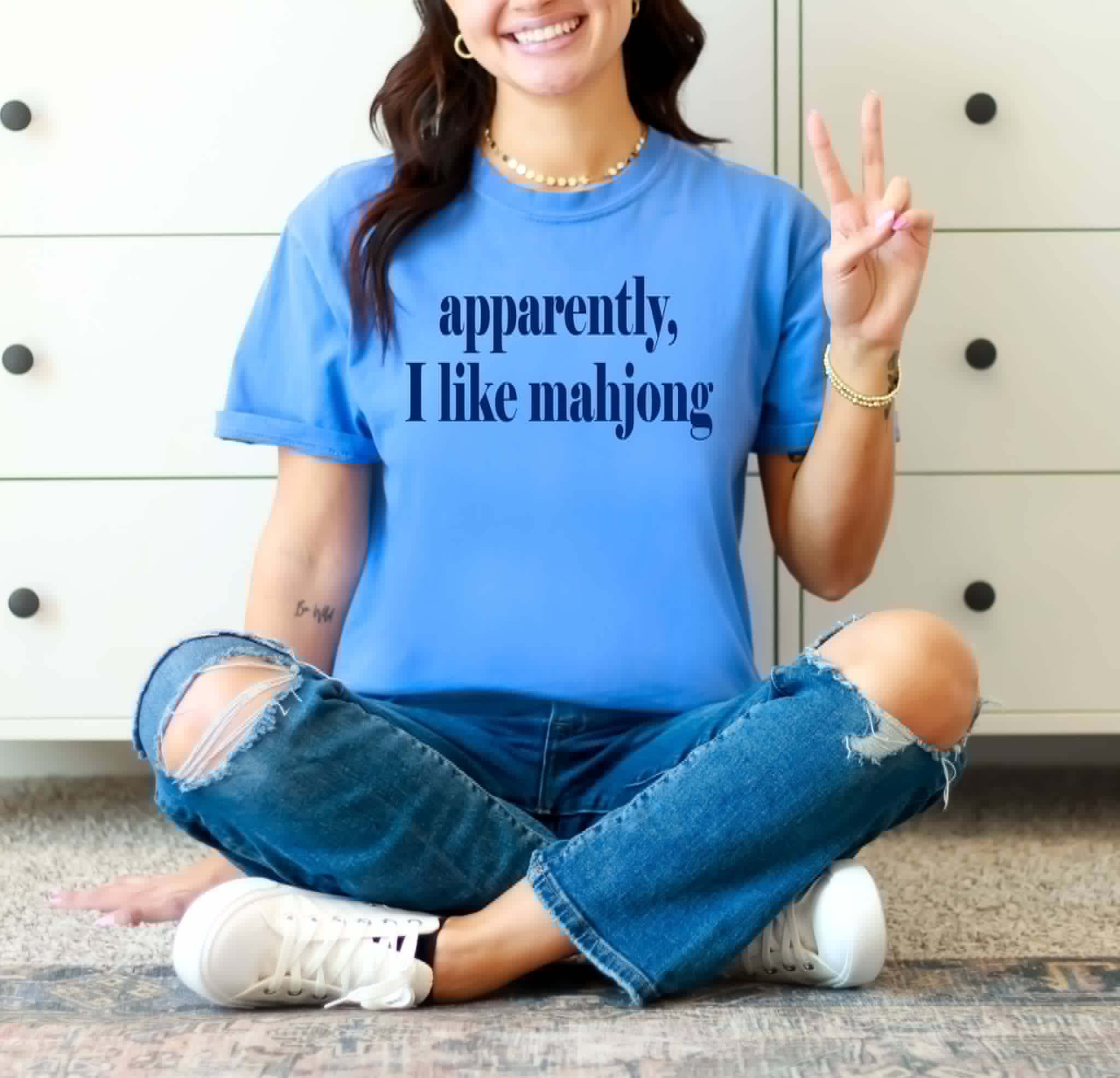 Apparently, I Like Mahjong Blue Cc Trendy Graphic Tee