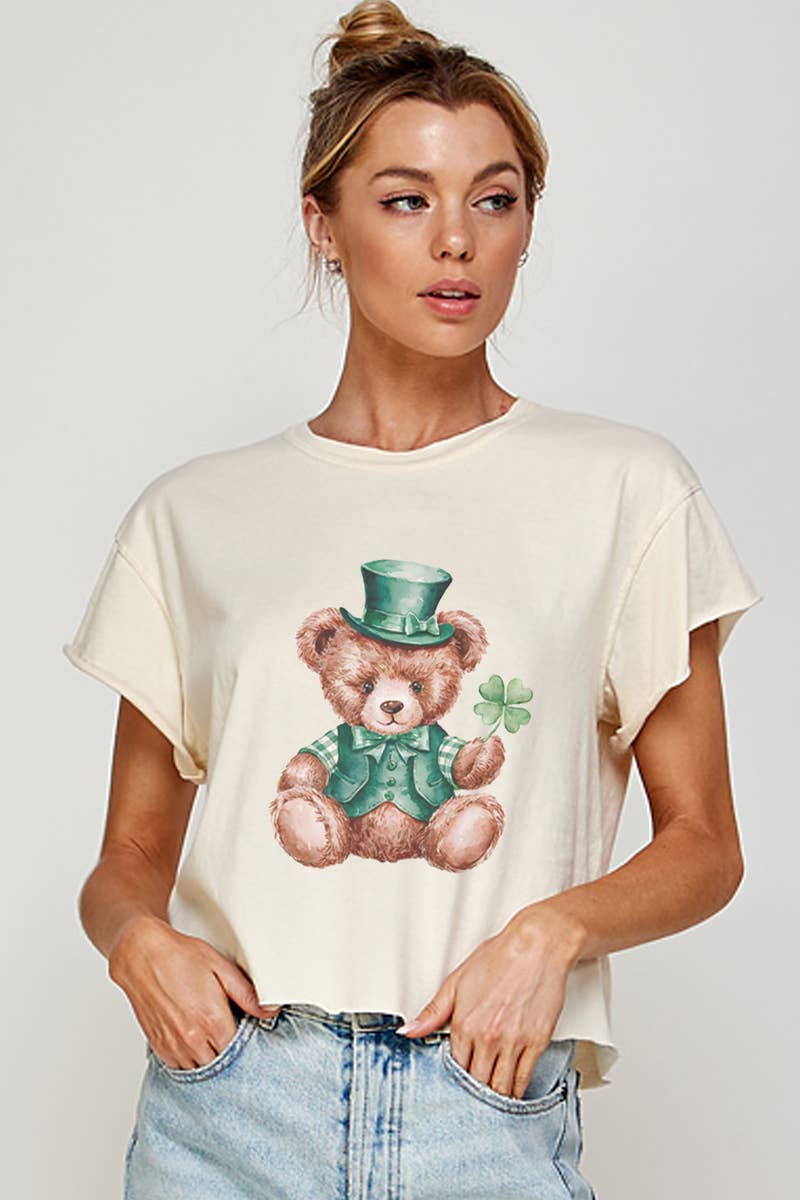 St Patricks Teddy Bear  Graphic Crop Top