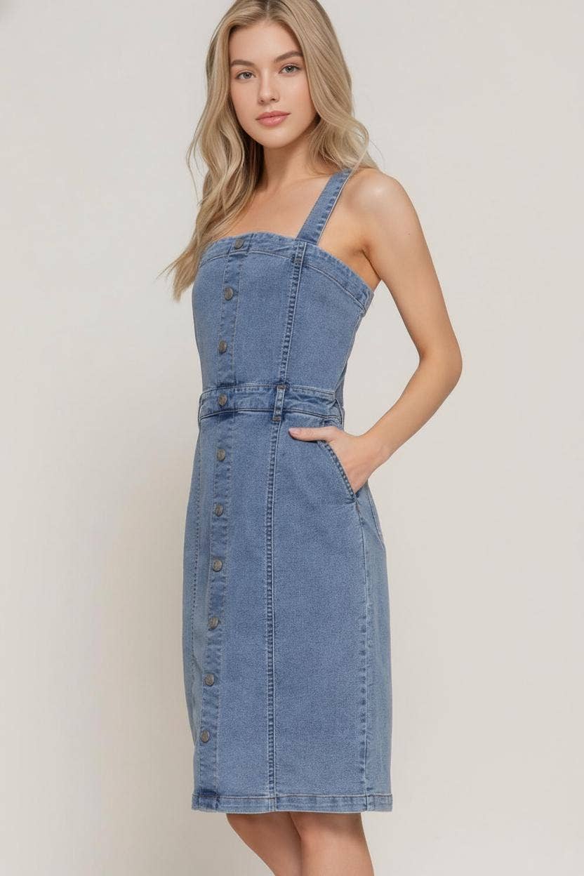 .0109 Button Down Placket Stretch Denim Dress SI-27771