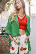 Raw Hem Crinkle Cotton Button-Down Shirt