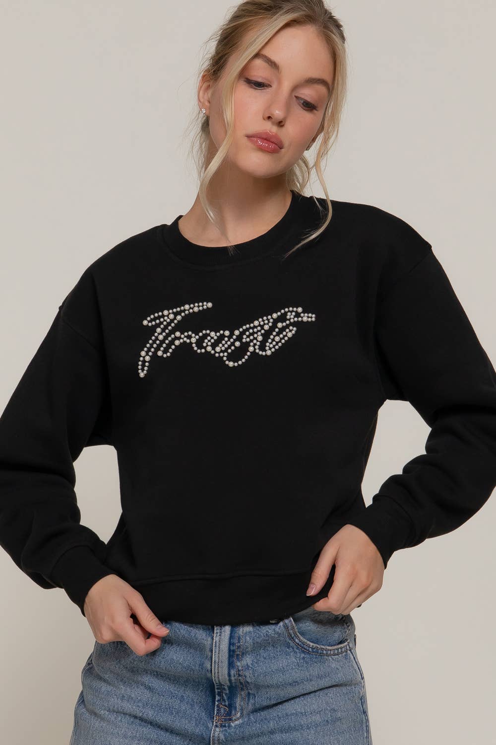 0926 Pearl Letter Inner Fleece Sweatshirt SI-28644