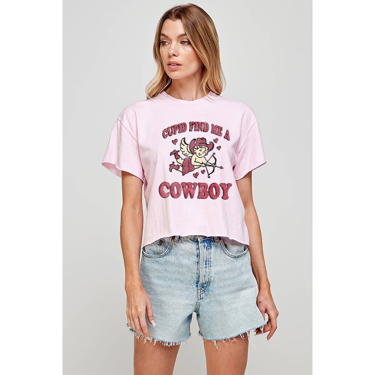 Cupid Find Me A Cowboy Graphic Crop Top