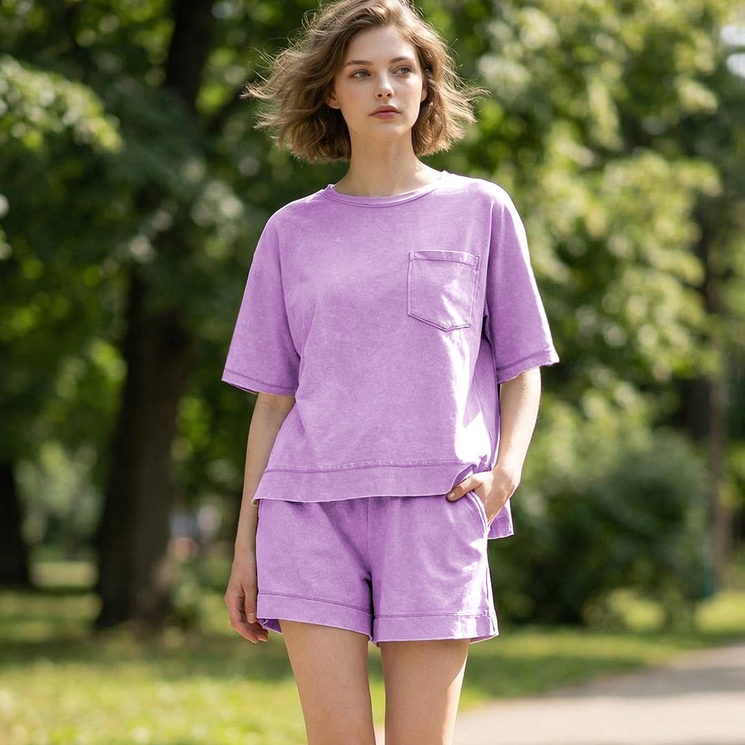 ....0210 Acid Washed Oversized Top & Shorts Set SI-29477