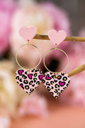 Leopard Double Heart Golden Hoop Dangle Earrings