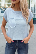 Solid Color Raw Seam Waffled Patchwork Tank Top (S-Xl)