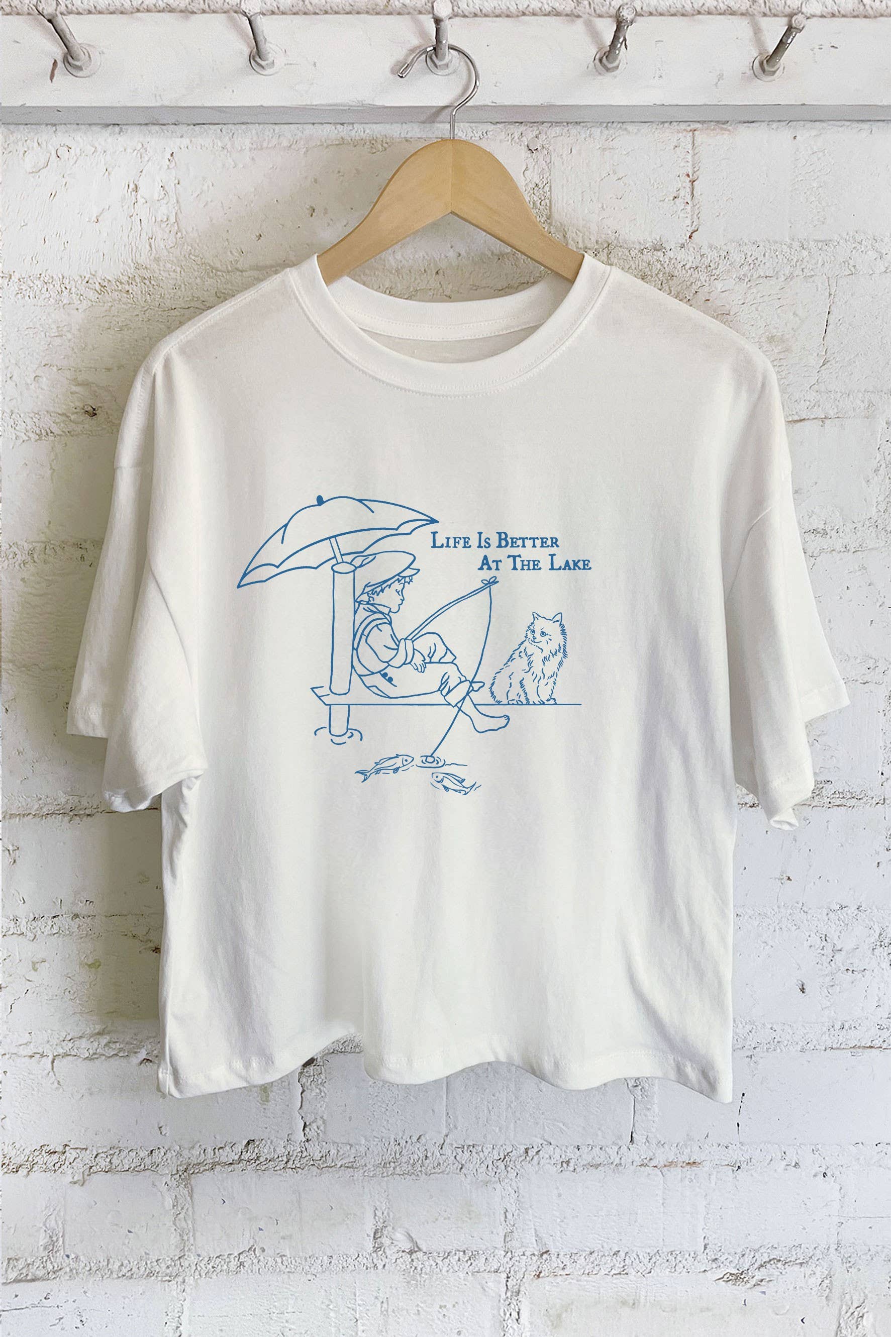 Life Better At the Lake Fishing Boy Graphic Long Crop Top