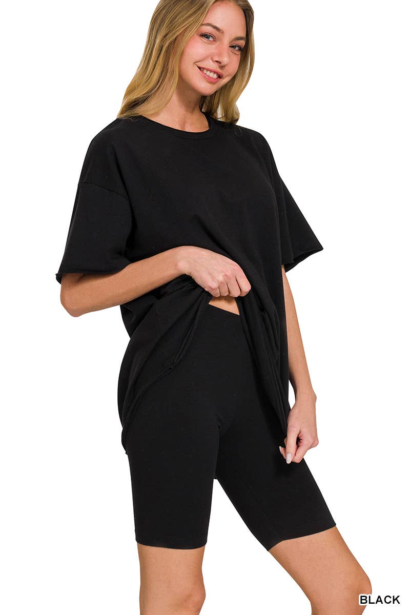 .1217 Cotton Round Neck Top & Biker Shorts 2 Pc Set SI-26018
