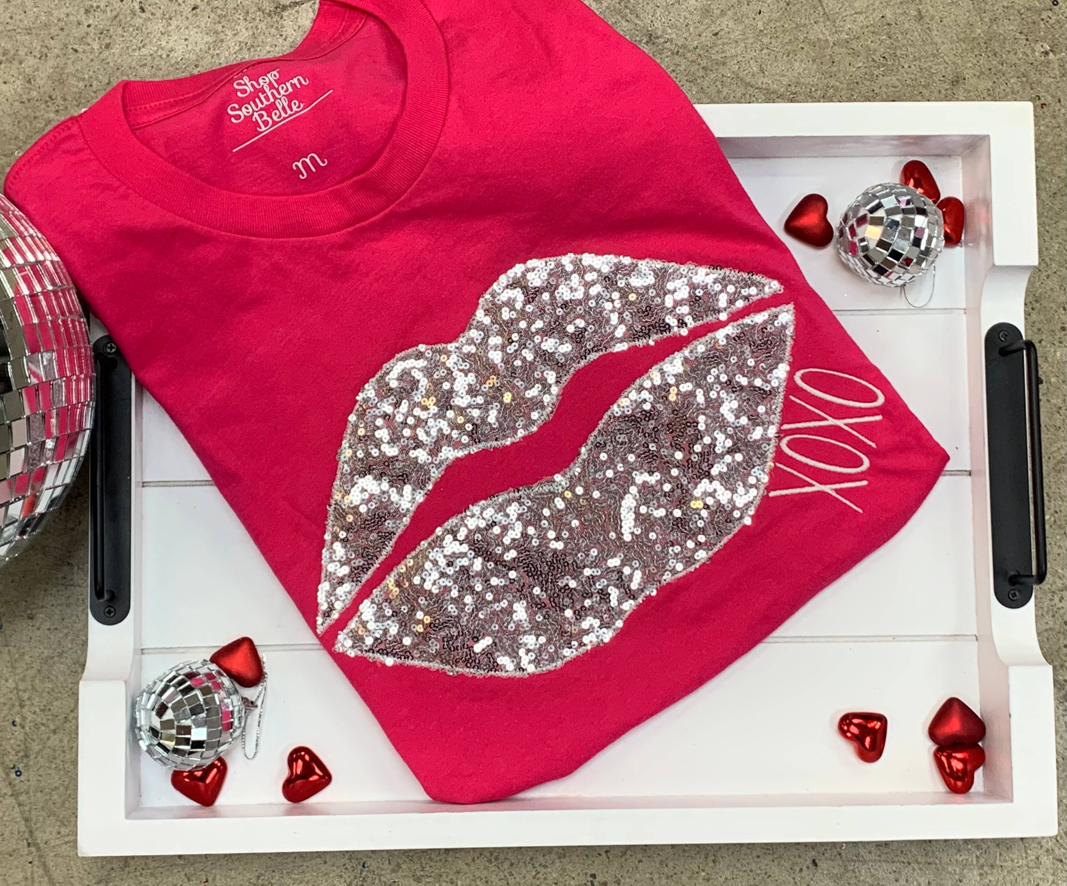 Valentine Lips Xoxo Embroidered Short Sleeve