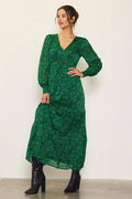 Long Sleeve V-Neck Floral Printed Maxi Dress