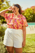 Plus Size Poplin Short Sleeve Ruffle Blouseplus Size Poplin