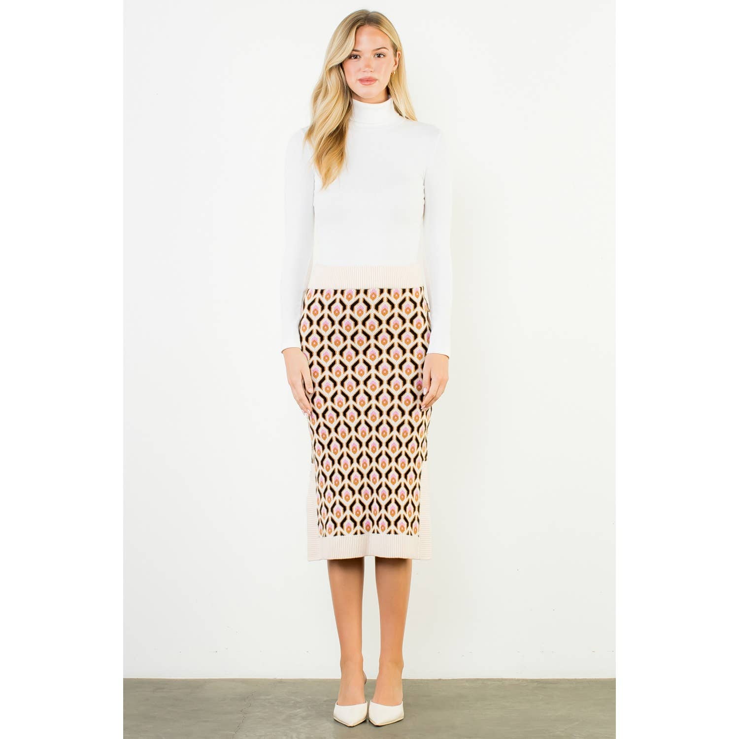 Geometric Jacquard Knit Midi Skirt