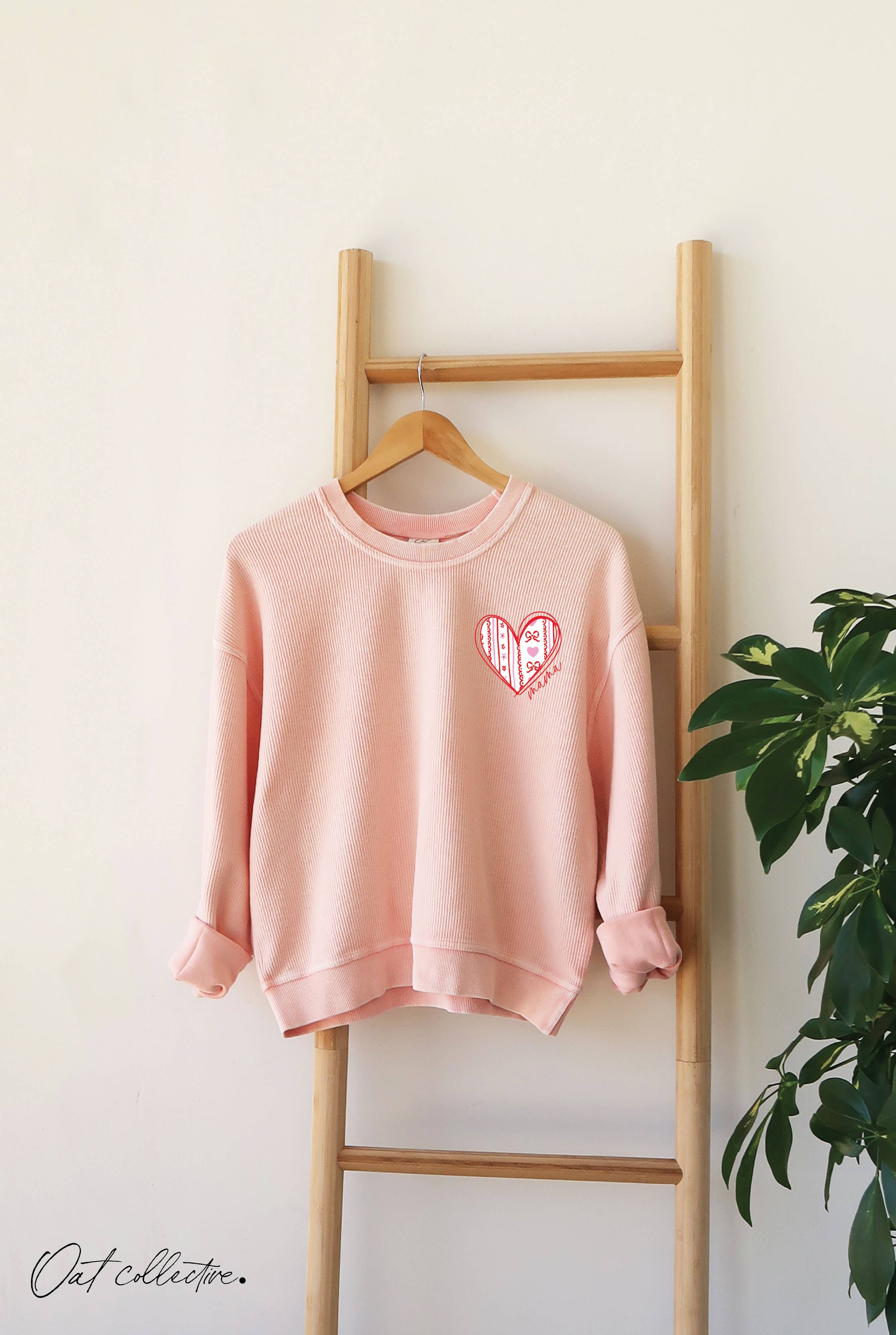 Mama Heart with Pattern Cropped Thermal Vintage Pullover