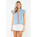 Flutter Sleeve Striped V-Neck Top