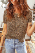 66 Plus Size Leopard Print Ribbed Trim Round Neck Tee (S-4X)