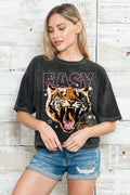 Women Tiger Graphic Print Mineral Wash Crop Top