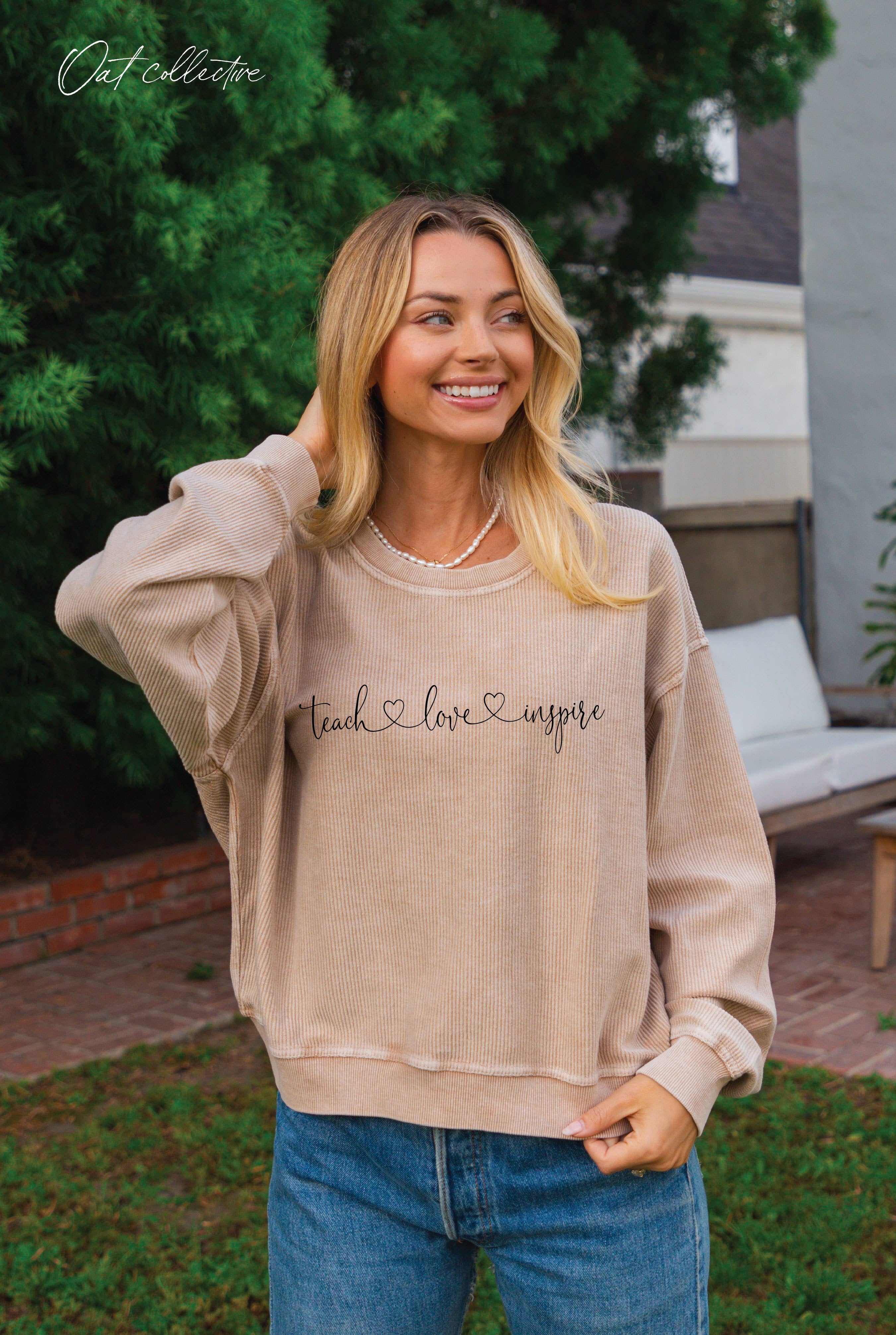 Teach Love Inspire Cropped Thermal Vintage Pullover