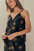 Floral Button-Front Linen Blend Cami Top