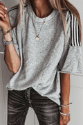 Striped Patchwork Detail Raw Edge Oversize Tee (S-Xl)