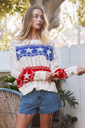 Patriotic Star & Stripe Open Knit Sweater