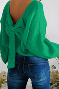 Backless Bubble Sleeve Back Bow Sweater (S-Xl)