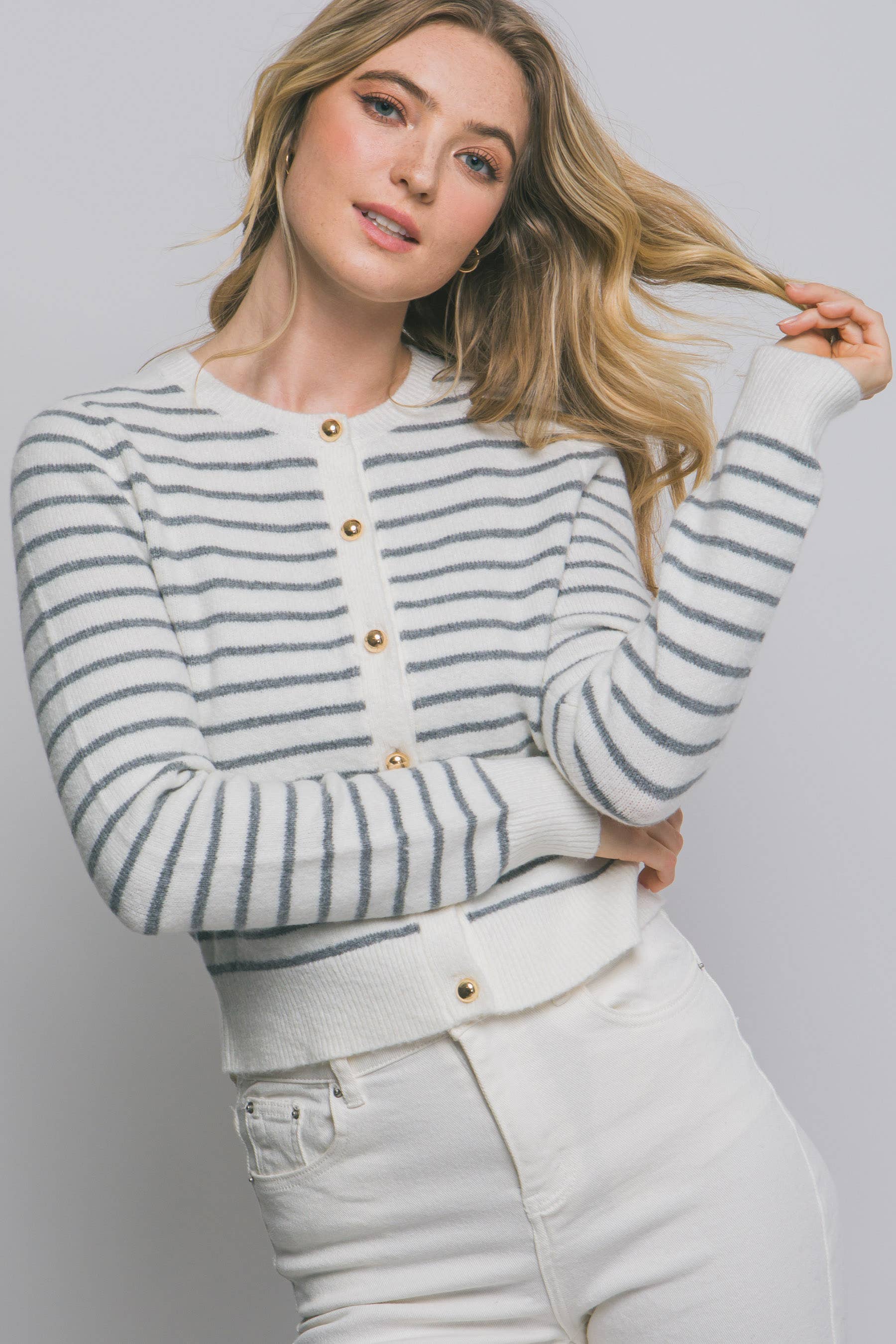 .Stripedgold Button Cardigan SI-28593