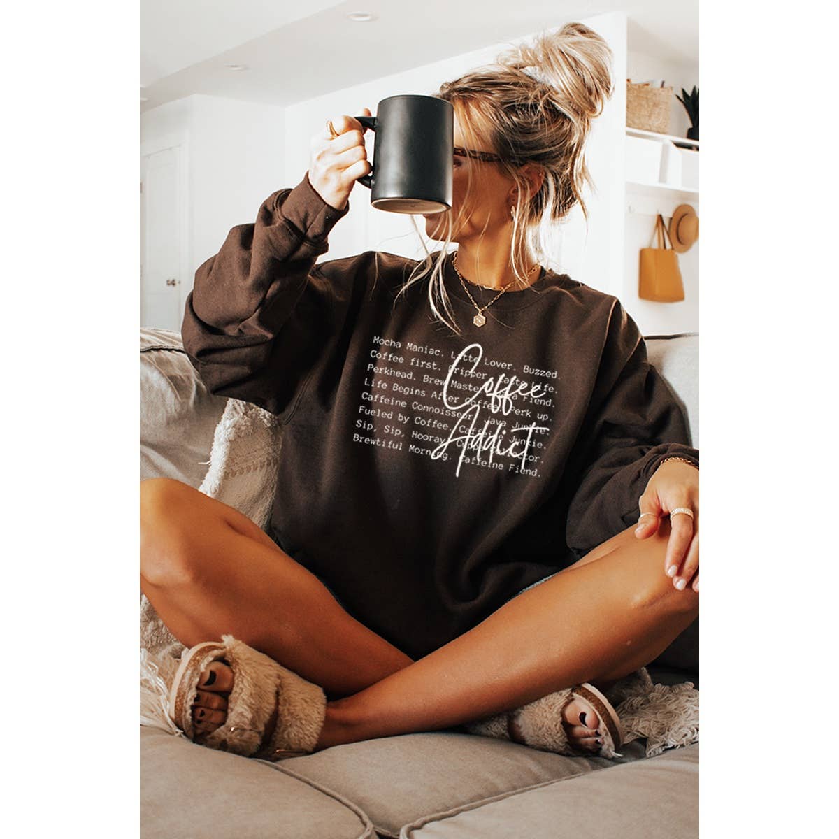 Coffee Addict Graphic Crop Top Graphic Sweatshirts