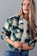 Plaid Cropped Snap-Button Shacket