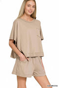 0113 Exposed Seam Boxy Top & Shorts Set SI-29344