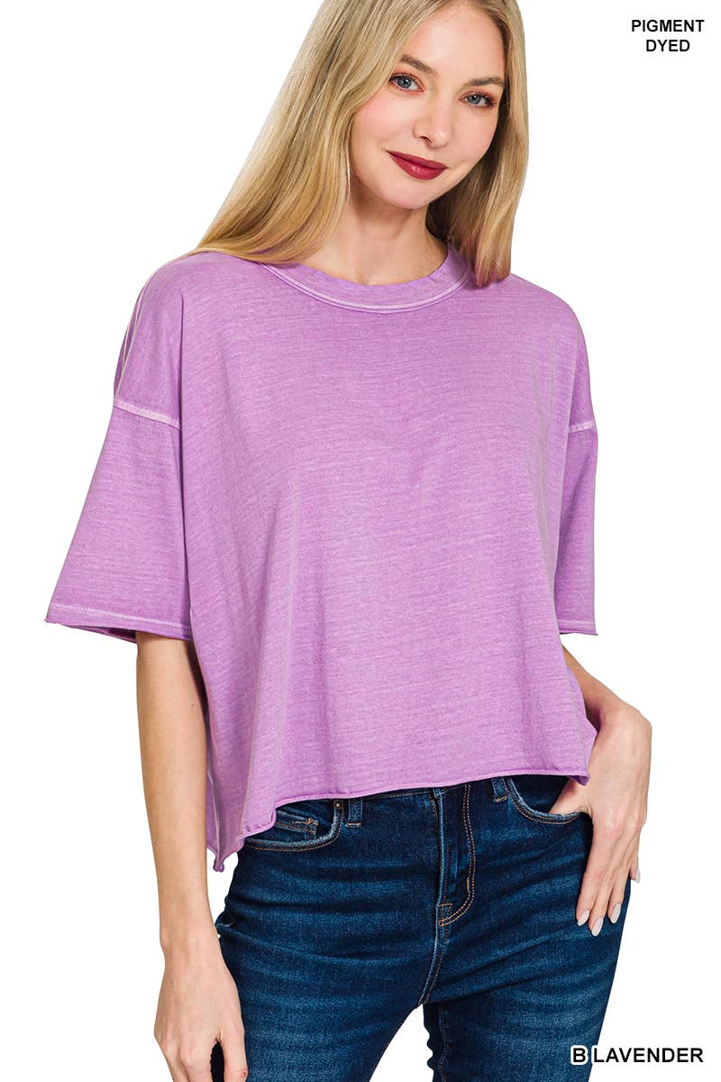 ...SI-27687 Pigment Dye & Enzyme Washed Oversized Crop Box Tee