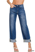 0318 Wide Cuffed Raw Hem Denim Pants SI-29612