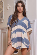 R5021D Oversized V-Neck Stripe Romper