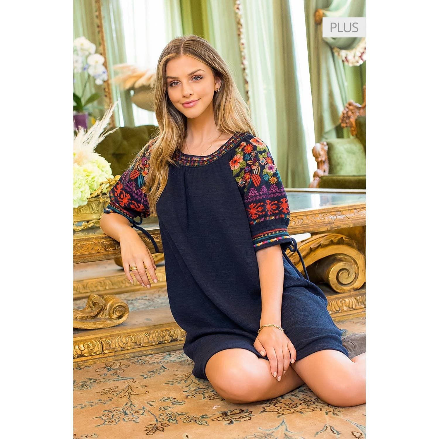 /Size Xl/ Rib Knit Embroidered Dress